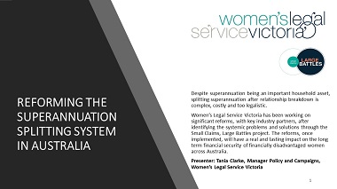 Simplifying the superannuation splitting system in Australia to improve greater access for women